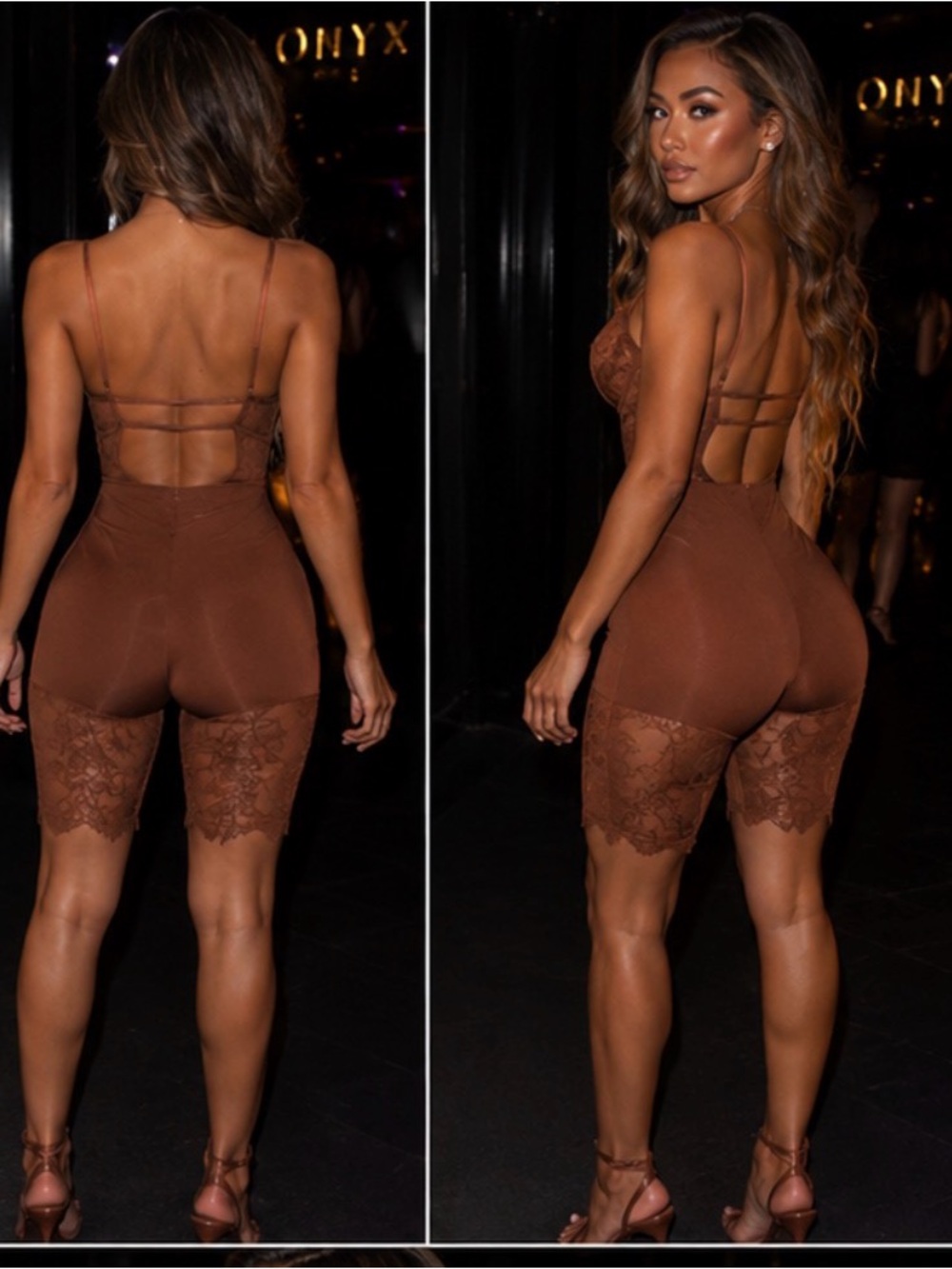 Fashion Nova Brown Lace Romper – Size Small - Picture 4 of 5
